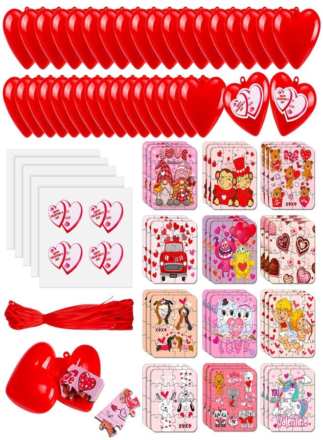 مجموعة ميني إنفلات 36 قطعة/108 قطعة، هدية عيد الحب للأطفال في الفصل الدراسي، تتضمن 36 أحجية تركيب صور لعيد الحب، و36 بيضة حمراء على شكل قلب مع خيط، و36 ملصقًا لعيد الحب، هدية مثالية لتبادل الهدايا في المدرسة. - Image 1